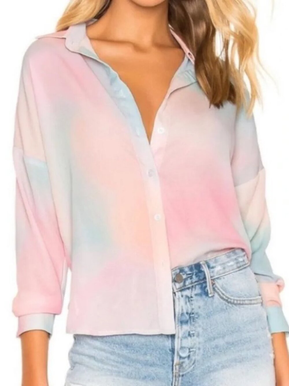 NWT Womens Superdown Multicolor Pastels (Item-173) Watercolor Blouse Top M